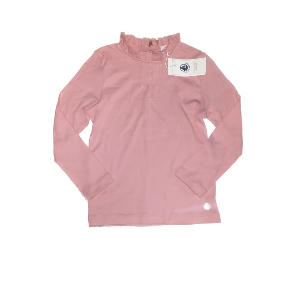 Petit Bateau Pink Long Sleeve Ruffle Neck Top